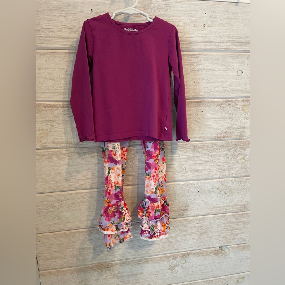 Ruffle Butts Magenta Top with Floral Ruffle Pants